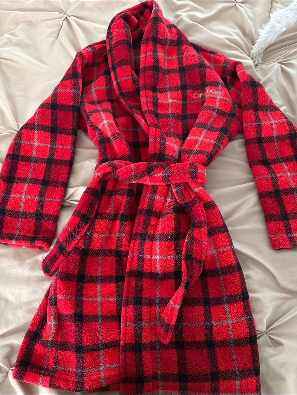 Kids red plaid robe